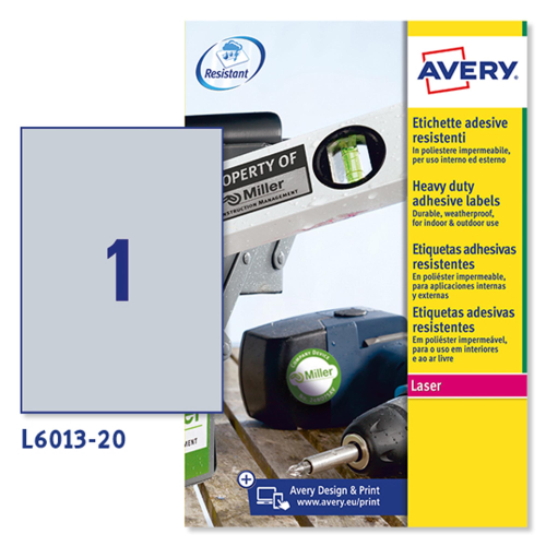 AVERY-ZWECKFORM L6013-20 CONF 20 ETICHETTE 297x210 MM AUTOADESIVE ARGENTO